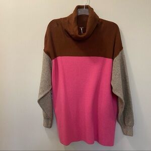 FREE PEOPLE  Candy Pop Color Block Oversized Turtleneck Sweater Size L